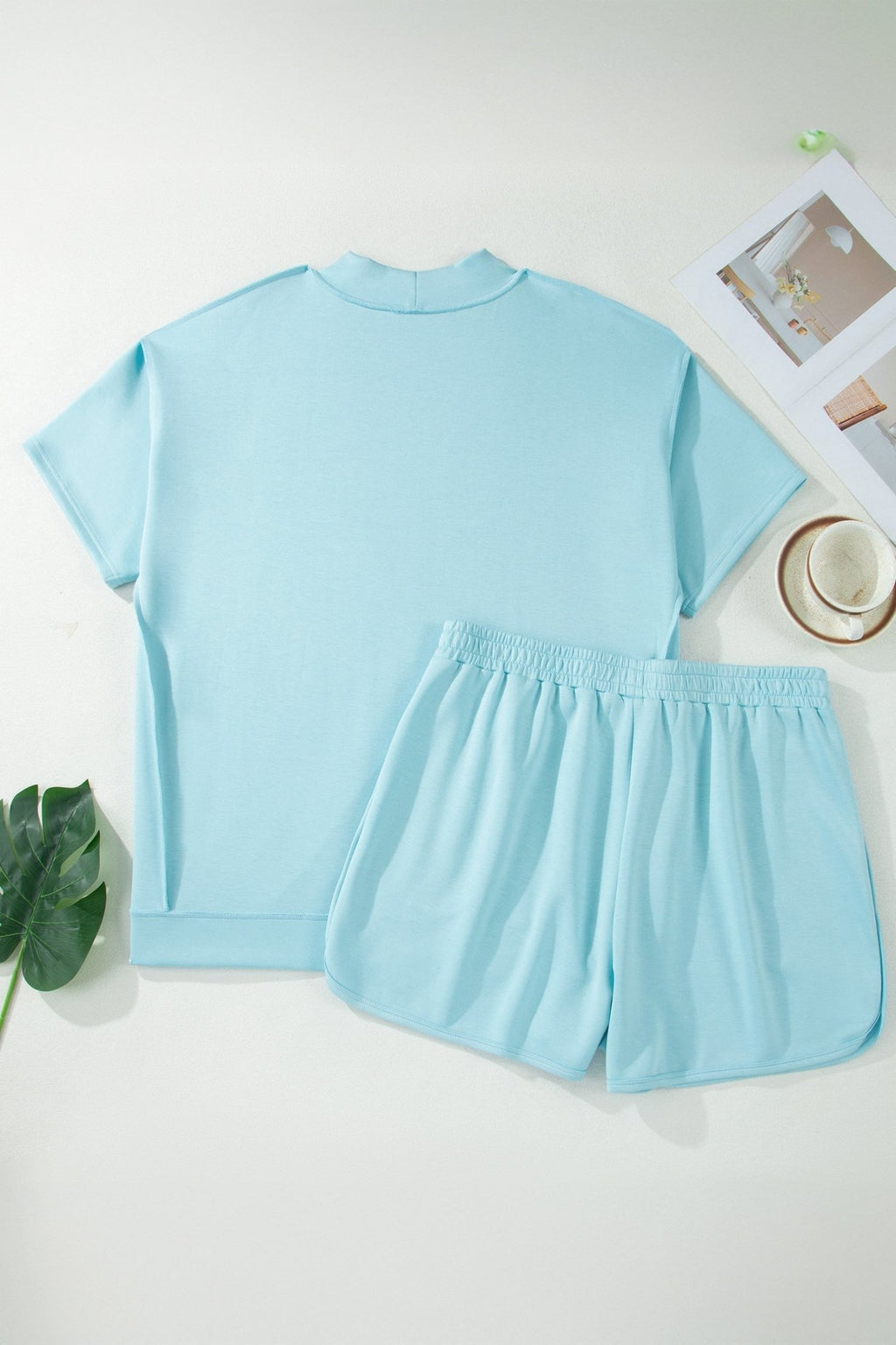 Plus Size Mock Neck Exposed Seam Tunic Top & Shorts Set - Rooted & Reckless Co.