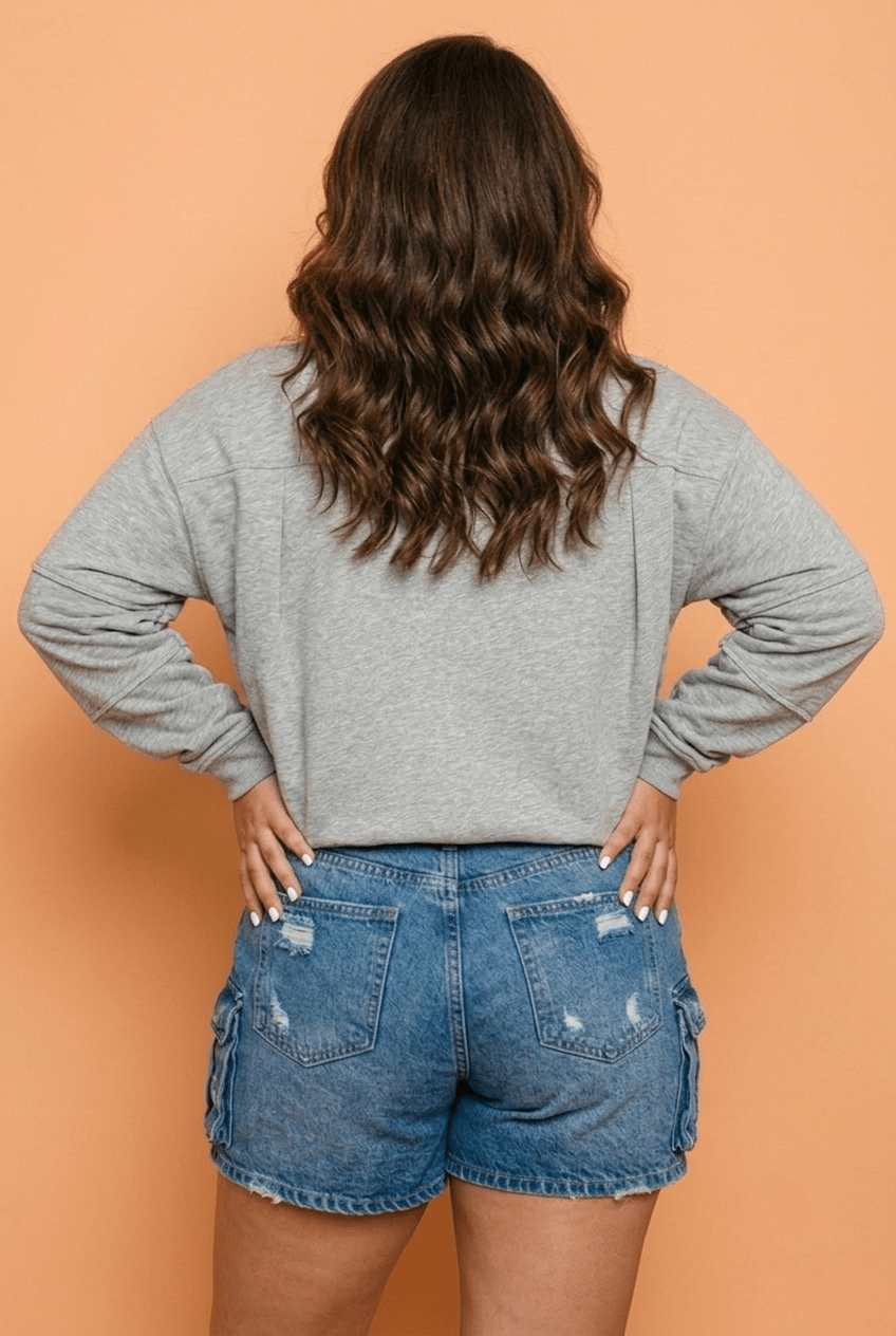 Plus Size Patch Embroidery Long Sleeve Sweatshirt - Rooted & Reckless Co.