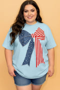 Plus Size Patriotic Stars & Stripes Bow Patchwork T-Shirt - Rooted & Reckless Co.