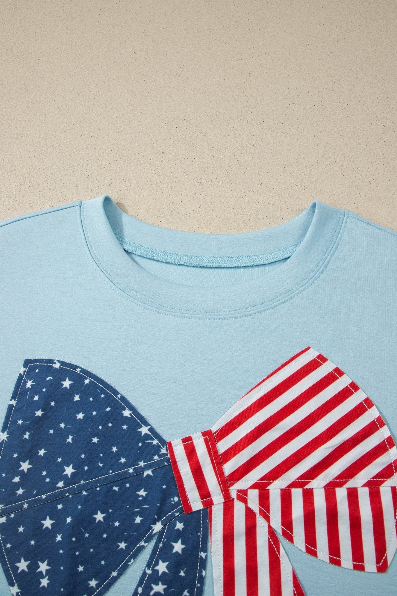 Plus Size Patriotic Stars & Stripes Bow Patchwork T-Shirt - Rooted & Reckless Co.