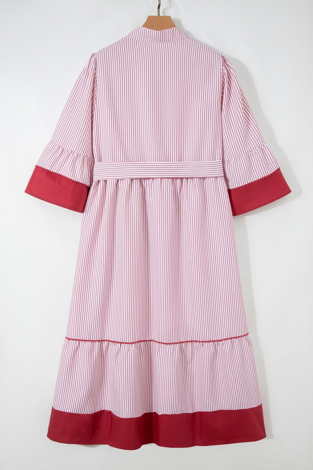 Plus Size Pinstripe Ruffle Hem Midi Dress - Rooted & Reckless Co.