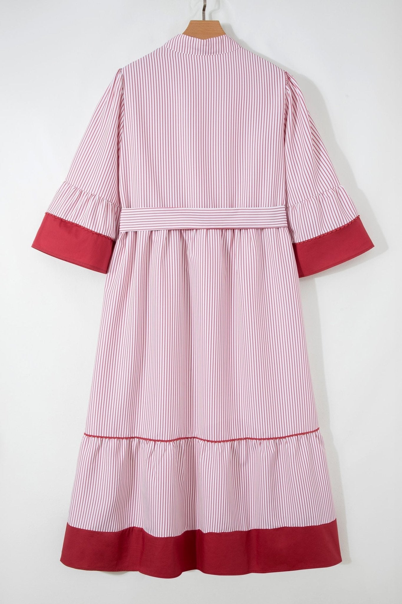 Plus Size Pinstripe Ruffle Hem Midi Dress - Rooted & Reckless Co.