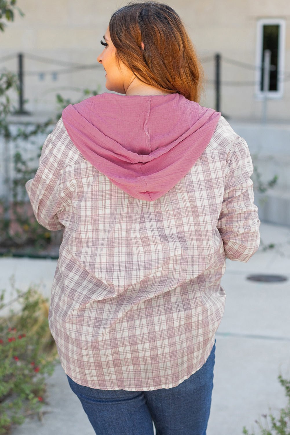 Plus Size Plaid Button-Up Chest Pocket Hooded Shirt - Rooted & Reckless Co.