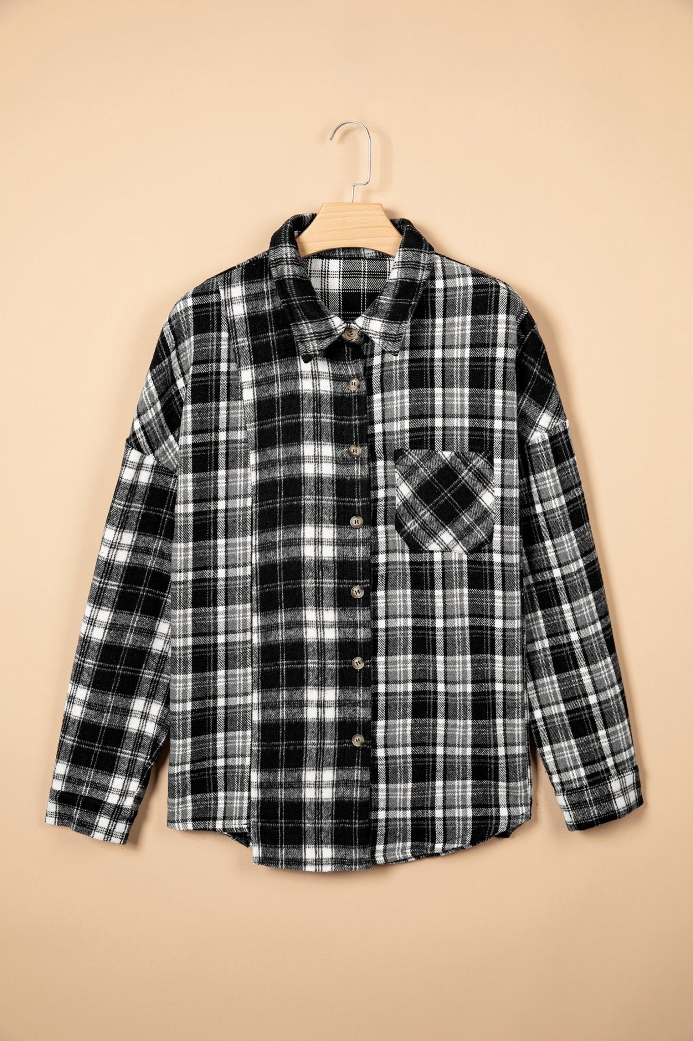 Plus Size Plaid Chest Pocket Long Sleeve Shacket - Rooted & Reckless Co.