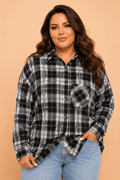 Plus Size Plaid Chest Pocket Long Sleeve Shacket - Rooted & Reckless Co.