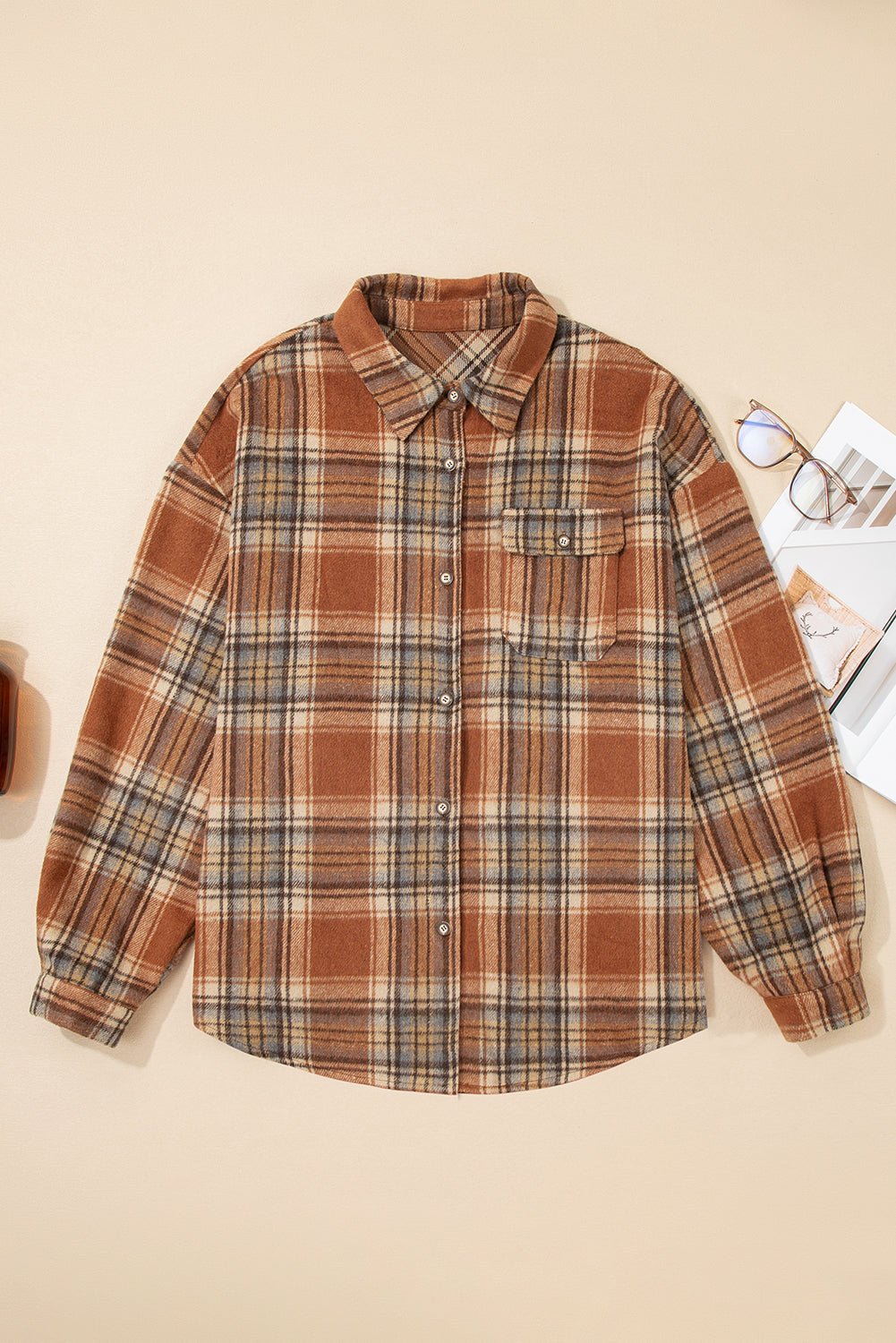 Plus Size Plaid Flap Pocket Button-Up Shacket - Rooted & Reckless Co.