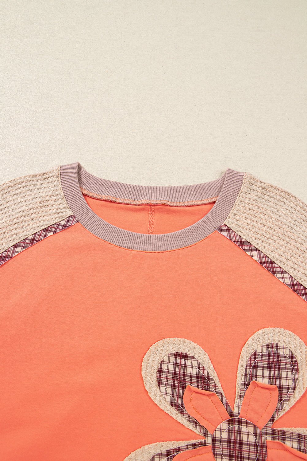 Plus Size Plaid Flower Patchwork 3/4 Sleeve Top - Rooted & Reckless Co.
