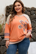 Plus Size Plaid Flower Patchwork 3/4 Sleeve Top - Rooted & Reckless Co.