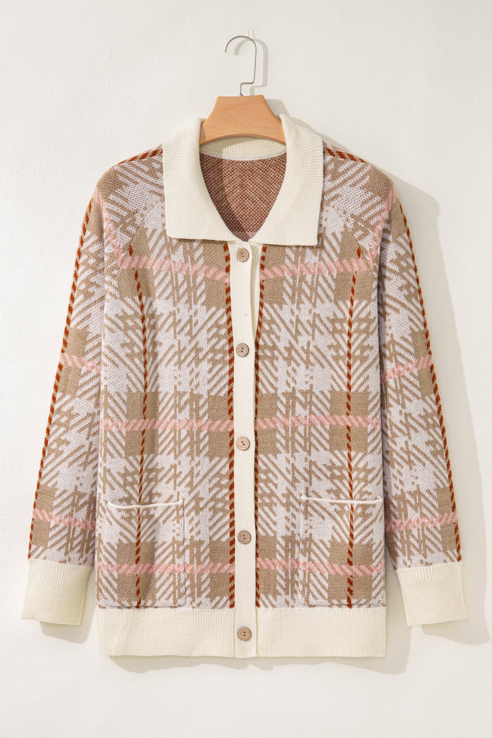 Plus Size Plaid Ribbed Trim Button Front Cardigan - Rooted & Reckless Co.