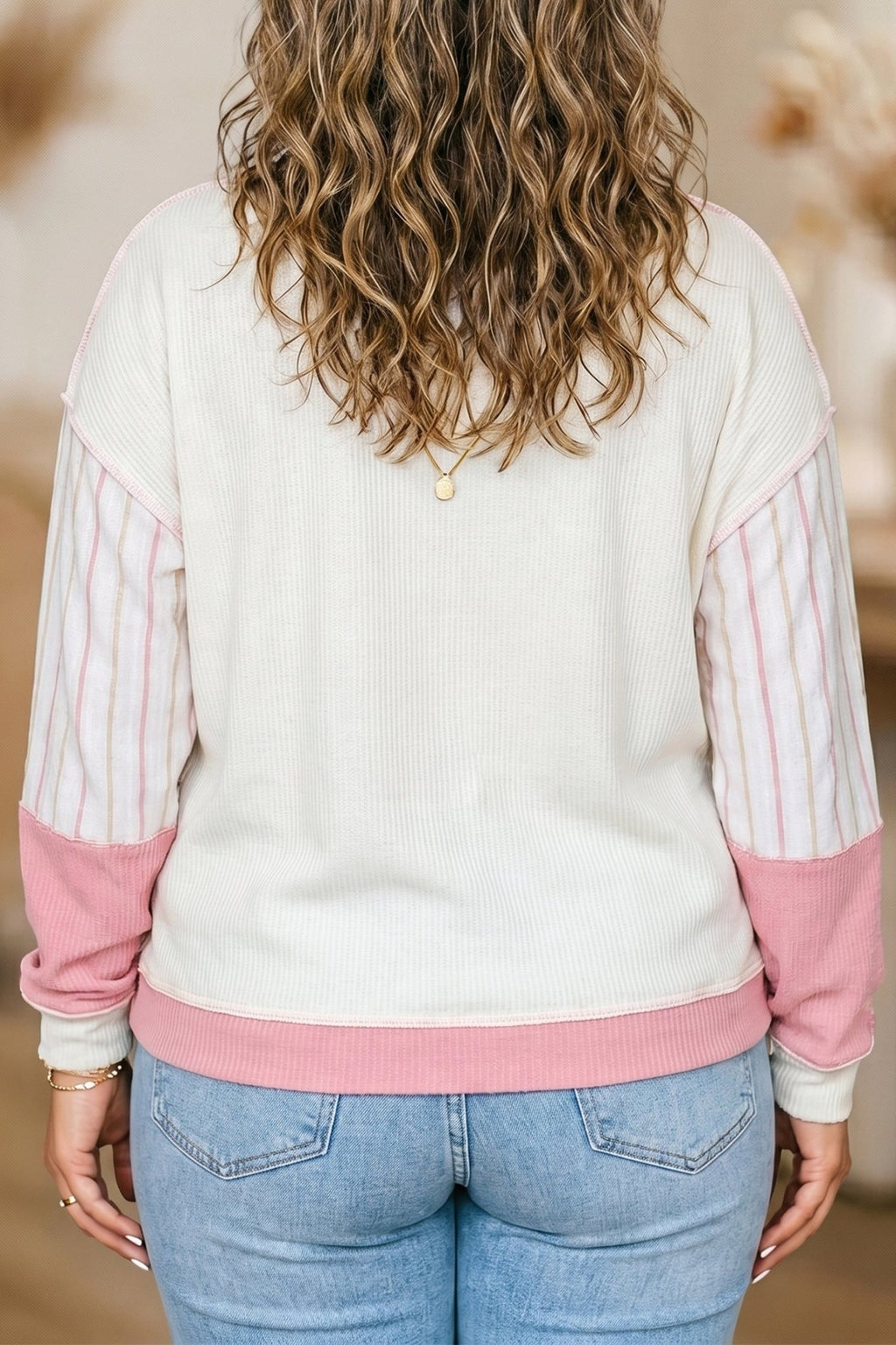 Plus Size Plaid Stripe Patchwork Long Sleeve Blouse - Rooted & Reckless Co.