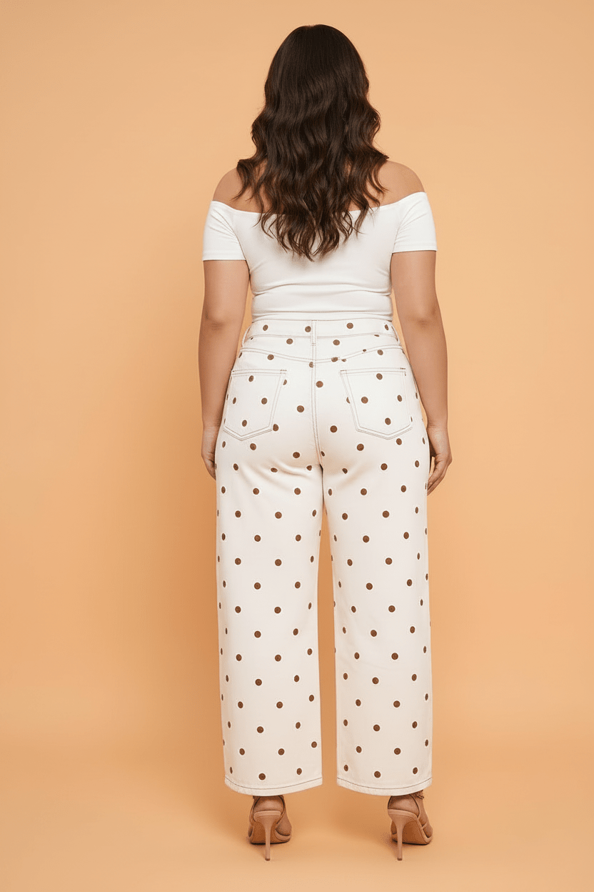Plus Size Polka Dot Barrel Leg Jeans - Rooted & Reckless Co.