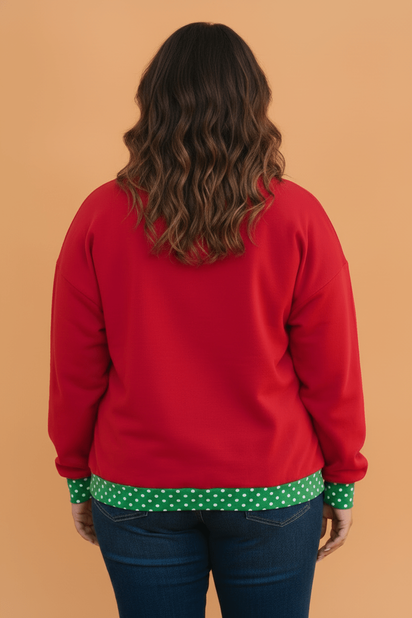 Plus Size Polka Dot Contrast Trim Mock Neck Sweatshirt - Rooted & Reckless Co.