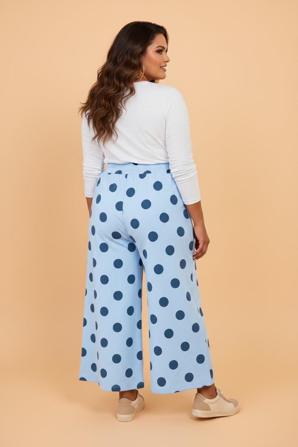 Plus Size Polka Dot Elastic Waist Wide Leg Pants - Rooted & Reckless Co.