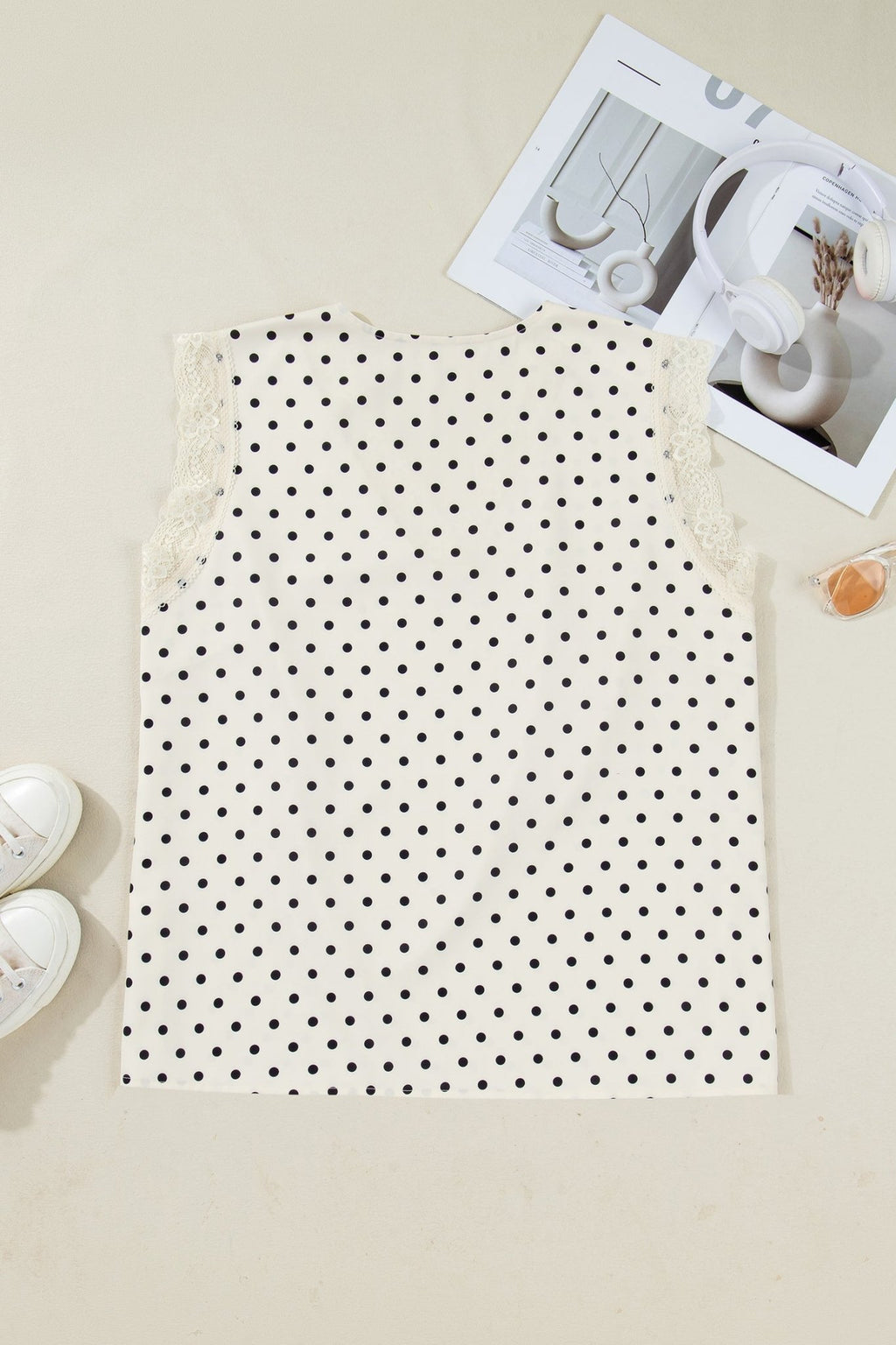 Plus Size Polka Dot Lace V-Neck Sleeveless Top - Rooted & Reckless Co.