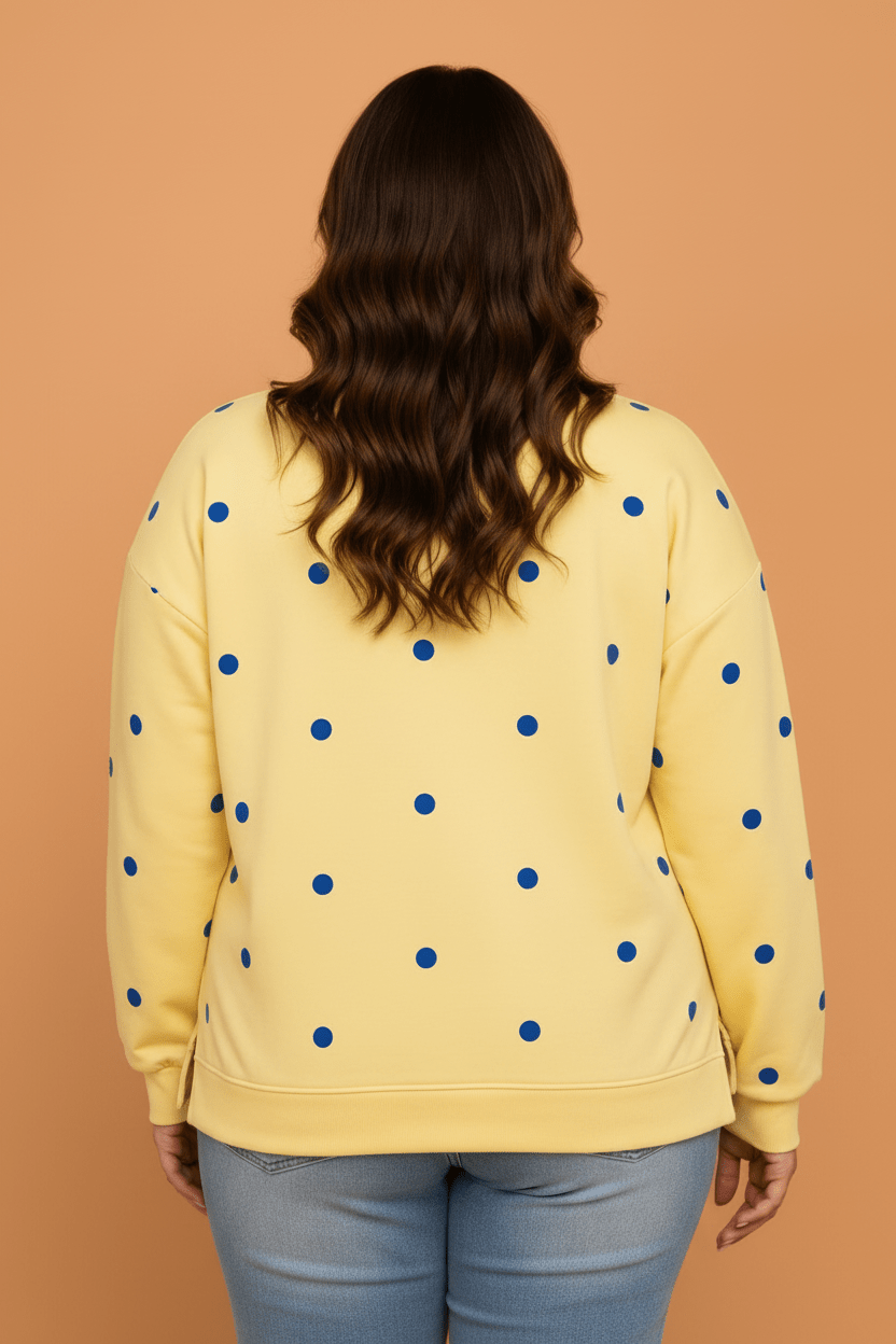 Plus Size Polka Dot Long Sleeve Split Hem Sweatshirt - Rooted & Reckless Co.