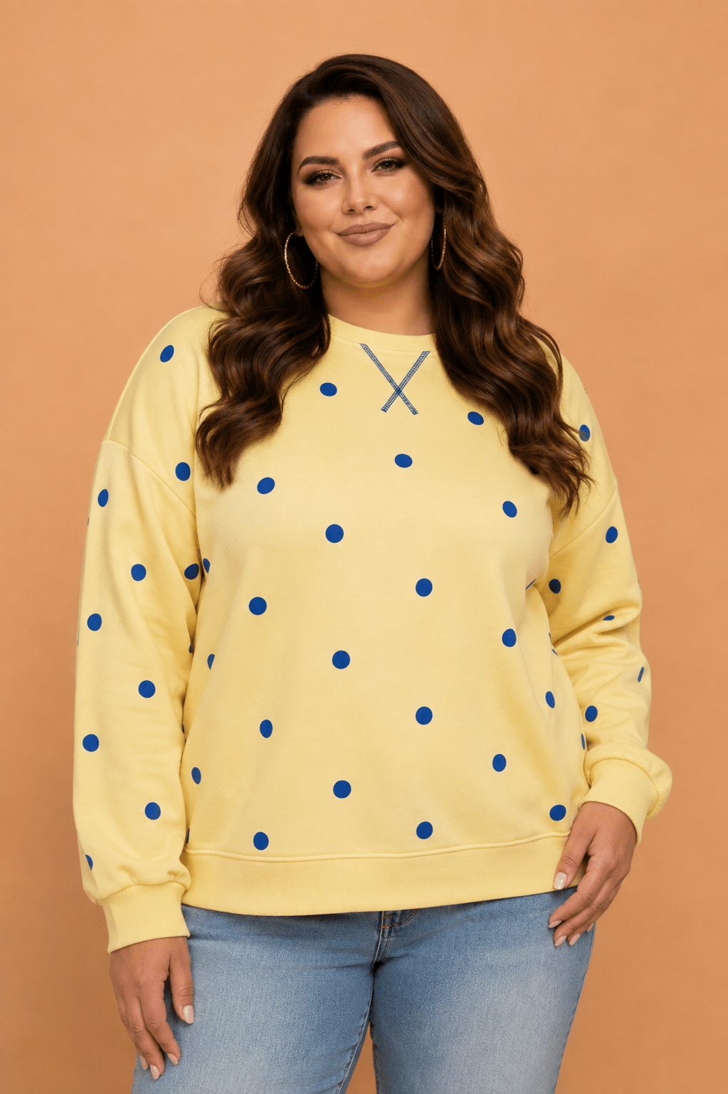 Plus Size Polka Dot Long Sleeve Split Hem Sweatshirt - Rooted & Reckless Co.