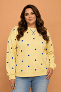 Plus Size Polka Dot Long Sleeve Split Hem Sweatshirt - Rooted & Reckless Co.