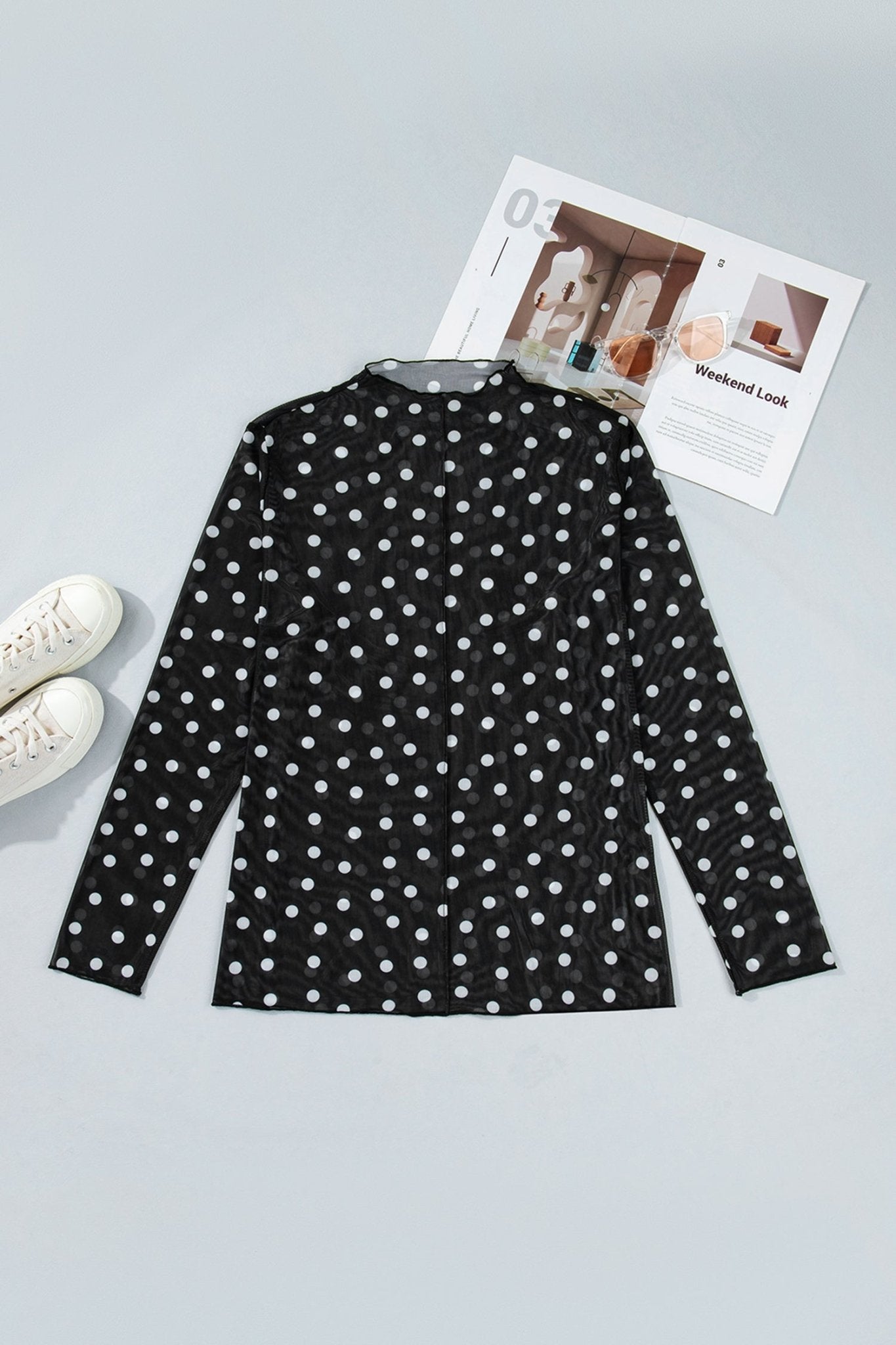 Plus Size Polka Dot Mesh Mock Neck Top - Rooted & Reckless Co.