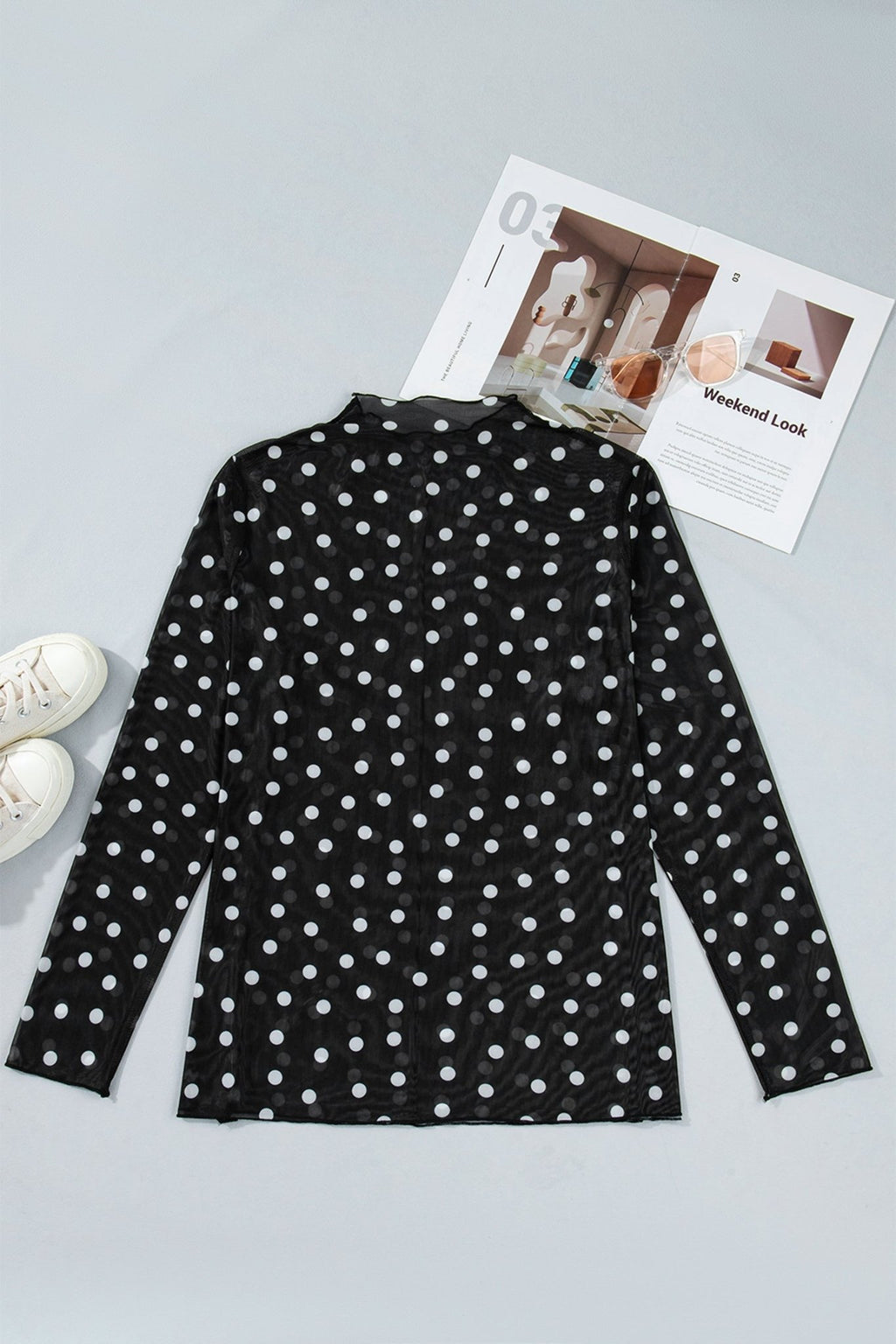 Plus Size Polka Dot Mesh Mock Neck Top - Rooted & Reckless Co.