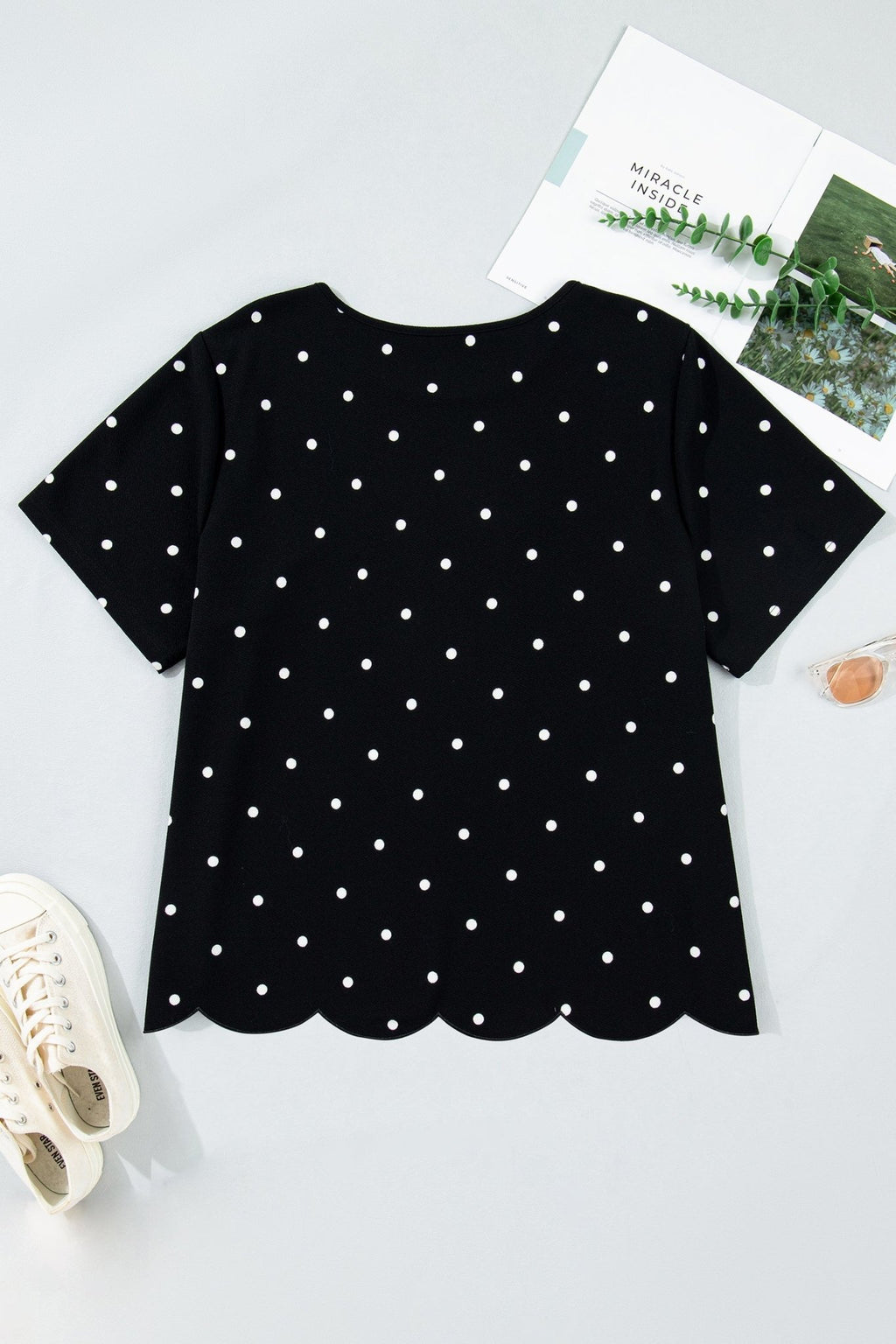 Plus Size Polka Dot Scallop Hem T-Shirt - Rooted & Reckless Co.
