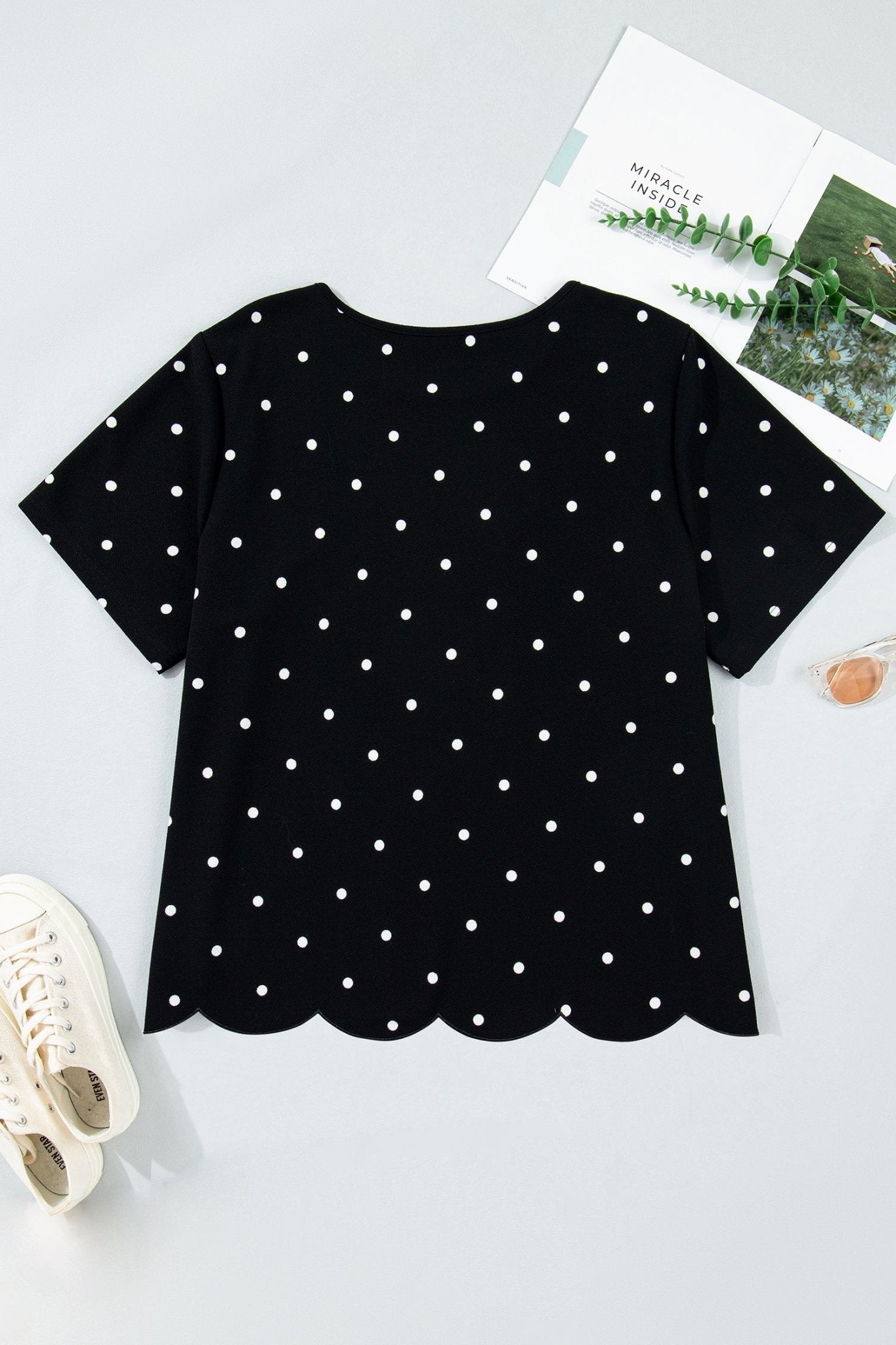 Plus Size Polka Dot Scallop Hem T-Shirt - Rooted & Reckless Co.