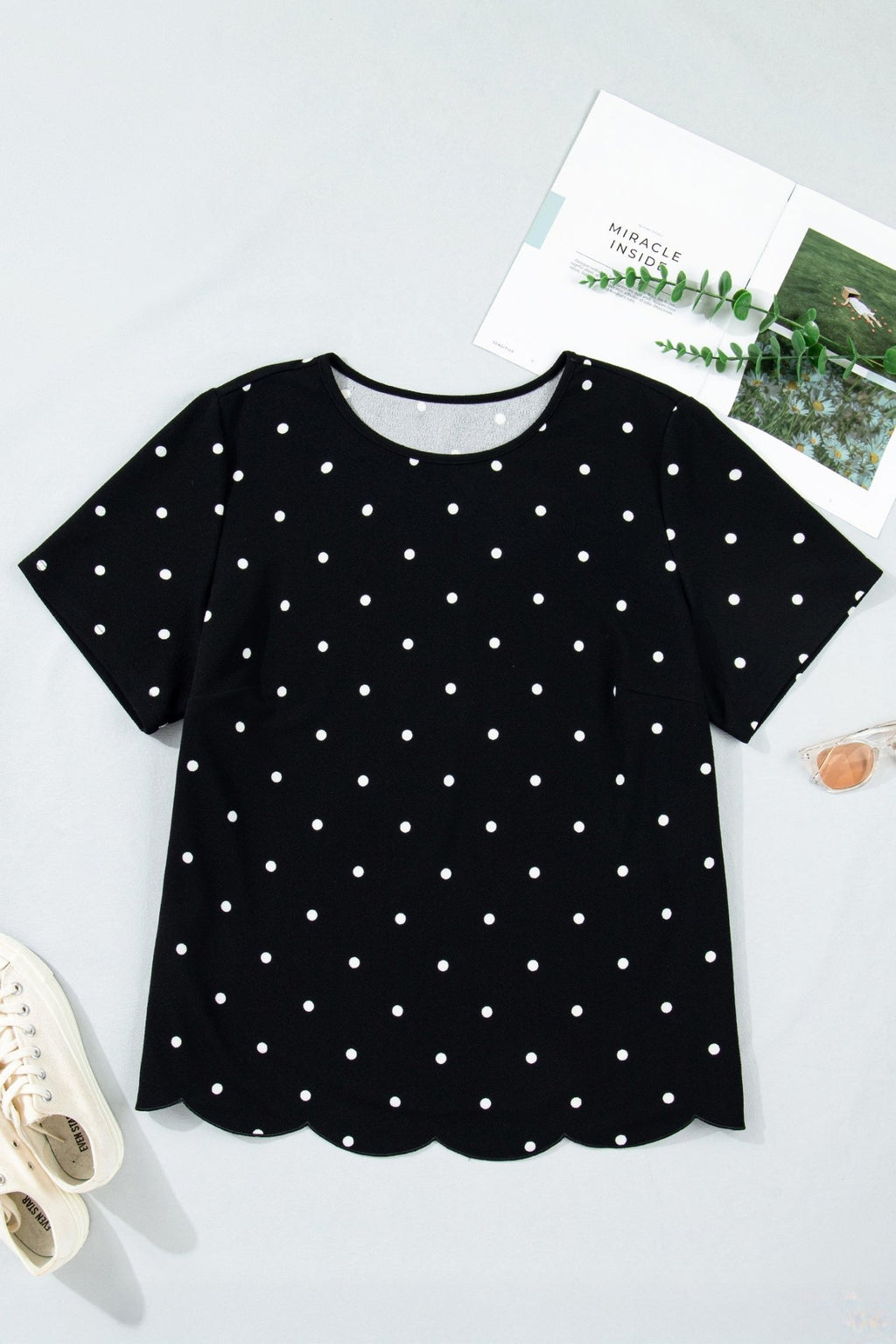 Plus Size Polka Dot Scallop Hem T-Shirt - Rooted & Reckless Co.