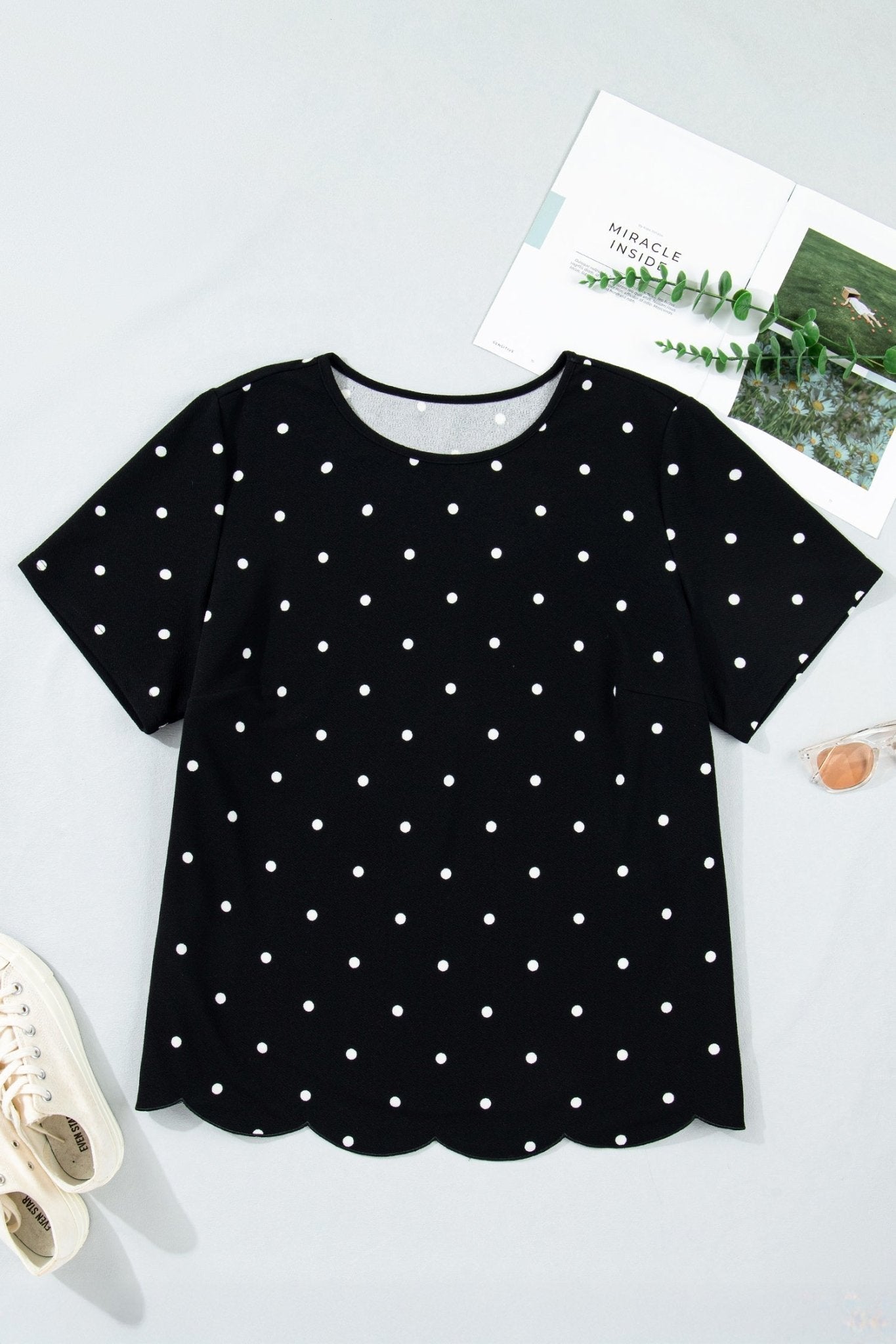 Plus Size Polka Dot Scallop Hem T-Shirt - Rooted & Reckless Co.