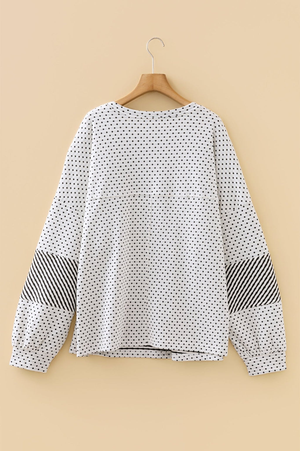 Plus Size Polka Dot Stripe Patchwork Henley Top - Rooted & Reckless Co.