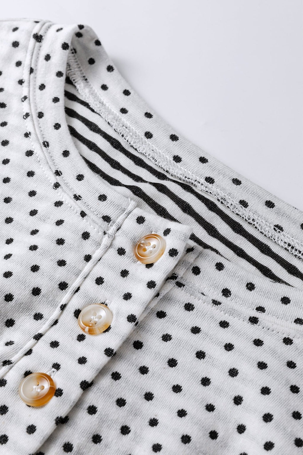 Plus Size Polka Dot Stripe Patchwork Henley Top - Rooted & Reckless Co.