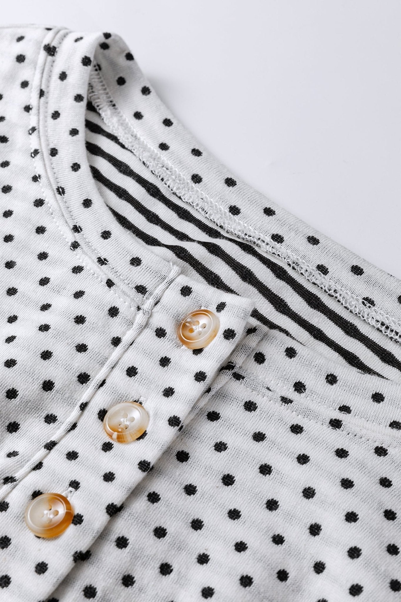 Plus Size Polka Dot Stripe Patchwork Henley Top - Rooted & Reckless Co.