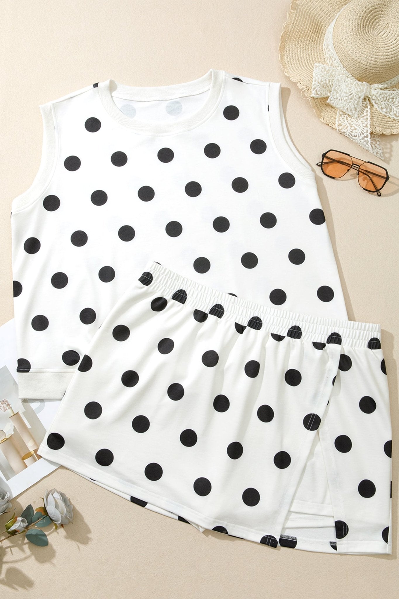 Plus Size Polka Dot Tank & Split Skort Set - Rooted & Reckless Co.
