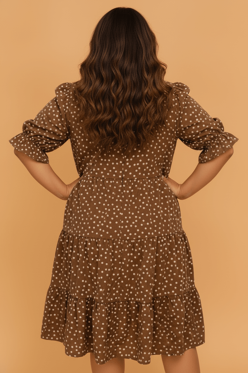 Plus Size Polka Dot V-Neck 3/4 Sleeve Mini Dress - Rooted & Reckless Co.