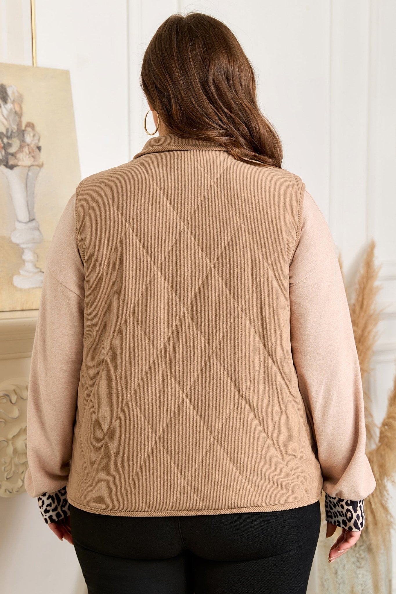 Plus Size Quilted Corduroy Snap Button Vest Jacket - Rooted & Reckless Co.