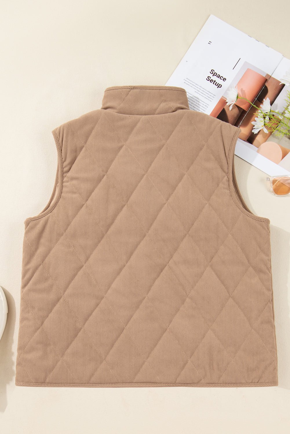 Plus Size Quilted Corduroy Snap Button Vest Jacket - Rooted & Reckless Co.
