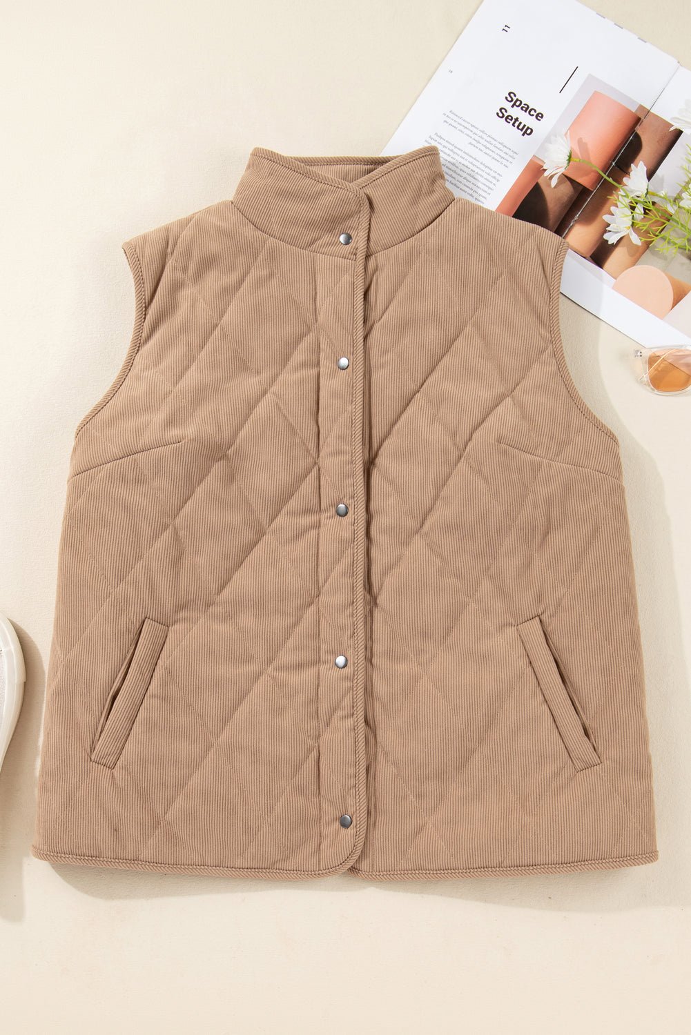 Plus Size Quilted Corduroy Snap Button Vest Jacket - Rooted & Reckless Co.