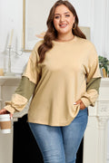 Plus Size Reverse Seam Patchwork Drop Shoulder Top - Rooted & Reckless Co.