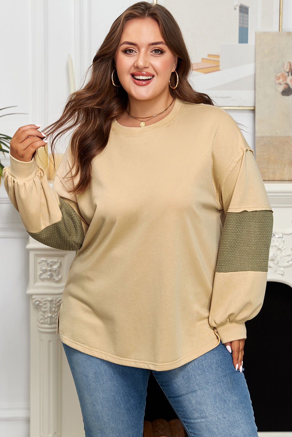 Plus Size Reverse Seam Patchwork Drop Shoulder Top - Rooted & Reckless Co.