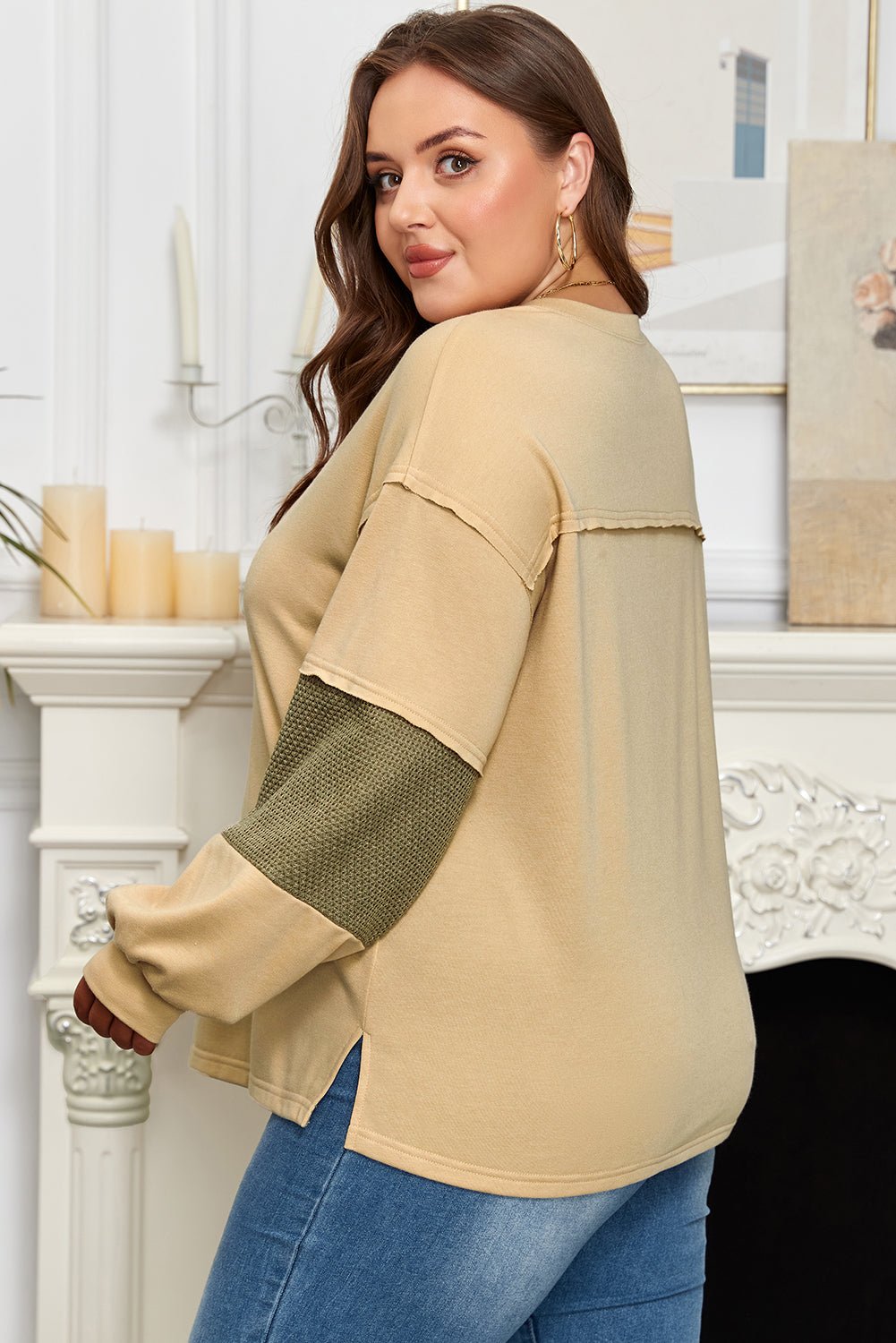 Plus Size Reverse Seam Patchwork Drop Shoulder Top - Rooted & Reckless Co.