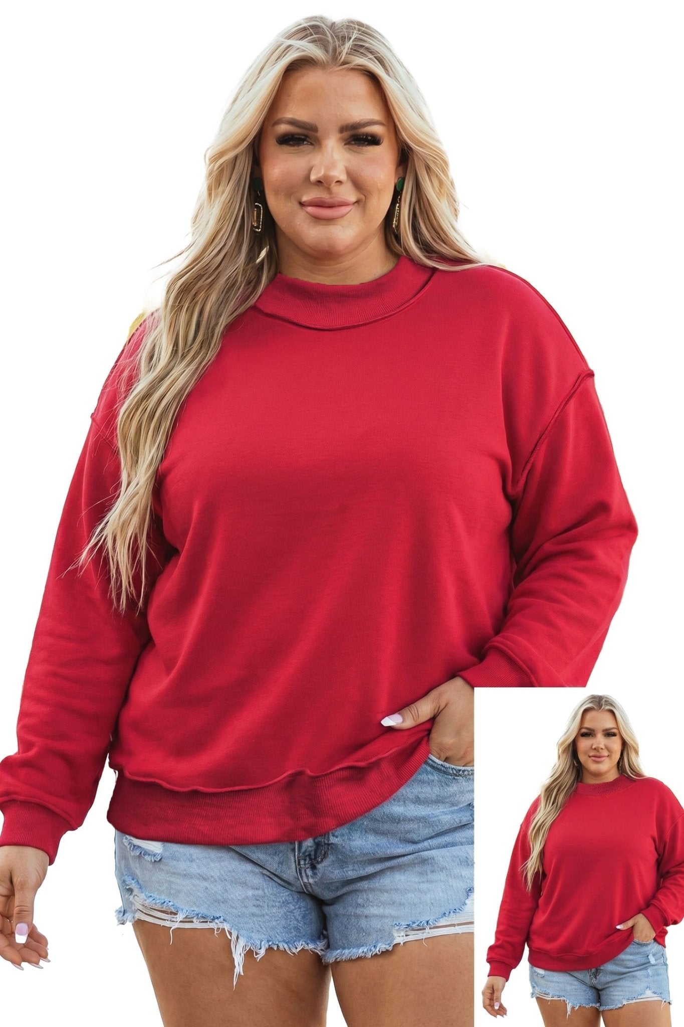 Plus Size Reversible Exposed Seam Double Wear Sweatshirt - Rooted & Reckless Co.