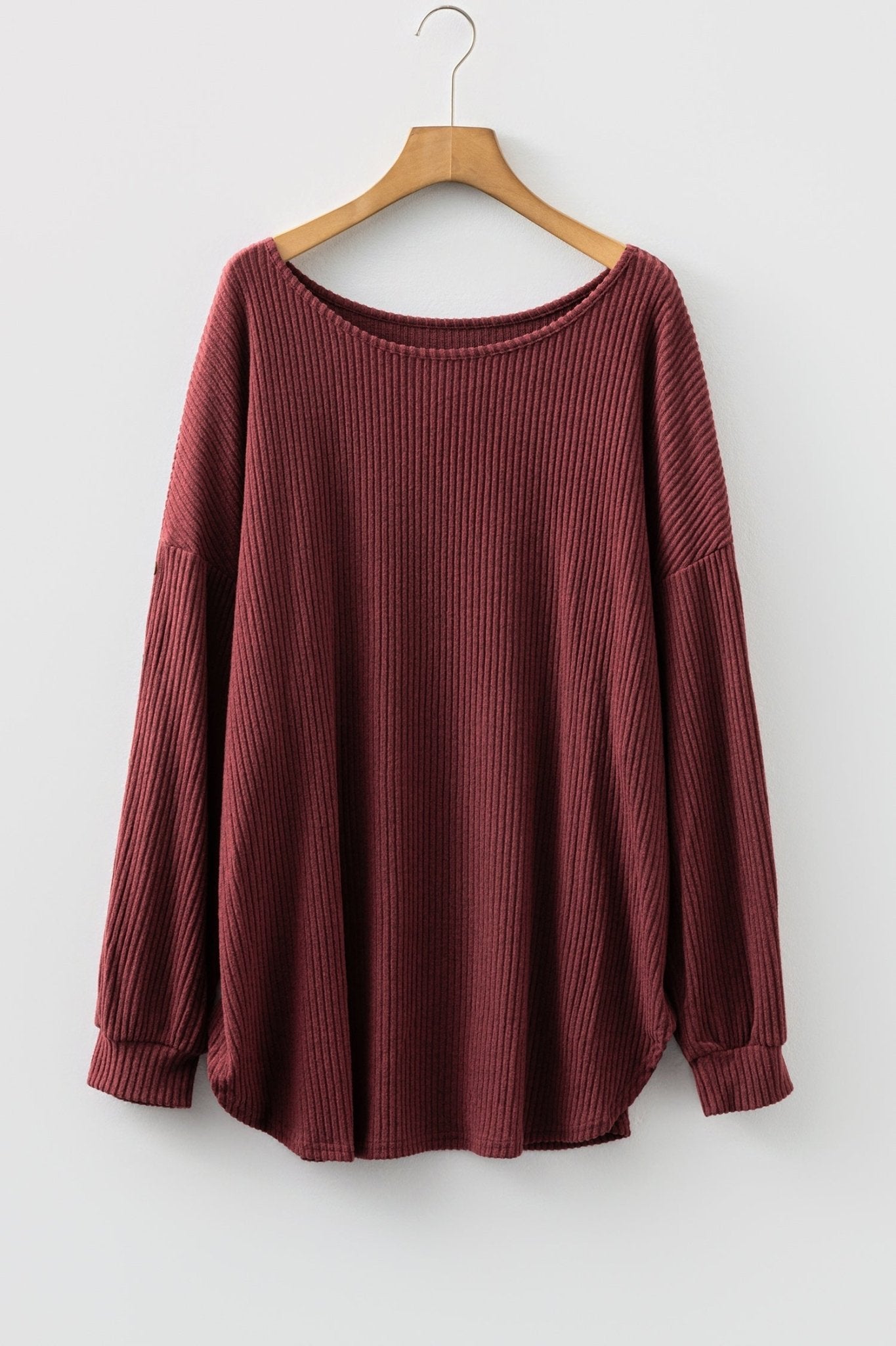 Plus Size Ribbed Button Decor Long Sleeve Top - Rooted & Reckless Co.