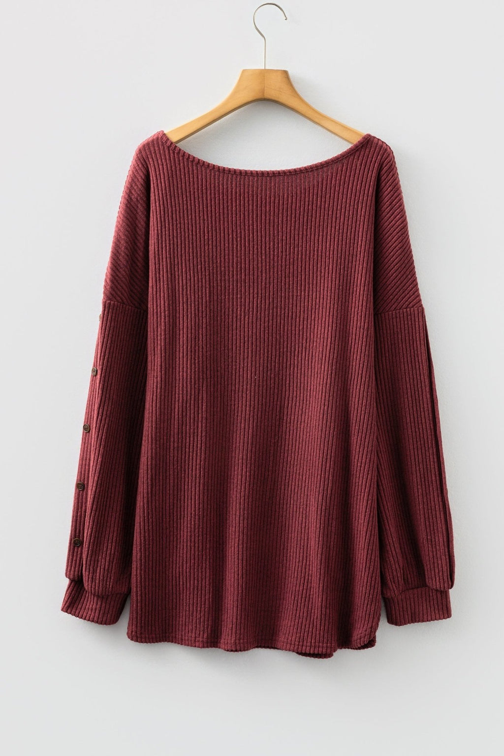 Plus Size Ribbed Button Decor Long Sleeve Top - Rooted & Reckless Co.