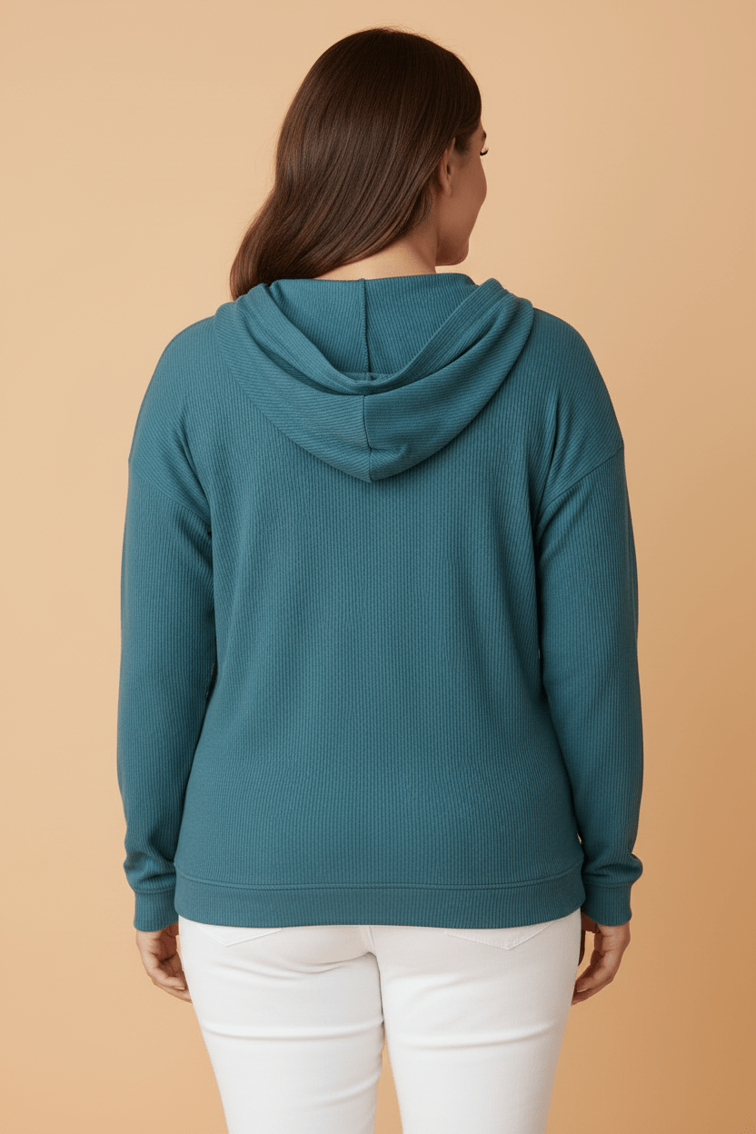 Plus Size Ribbed Drop Shoulder Long Sleeve Hooded Sweatshirt - Rooted & Reckless Co.
