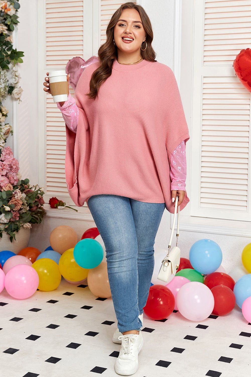 Plus Size Ribbed Knit Crewneck Poncho Sweater - Rooted & Reckless Co.