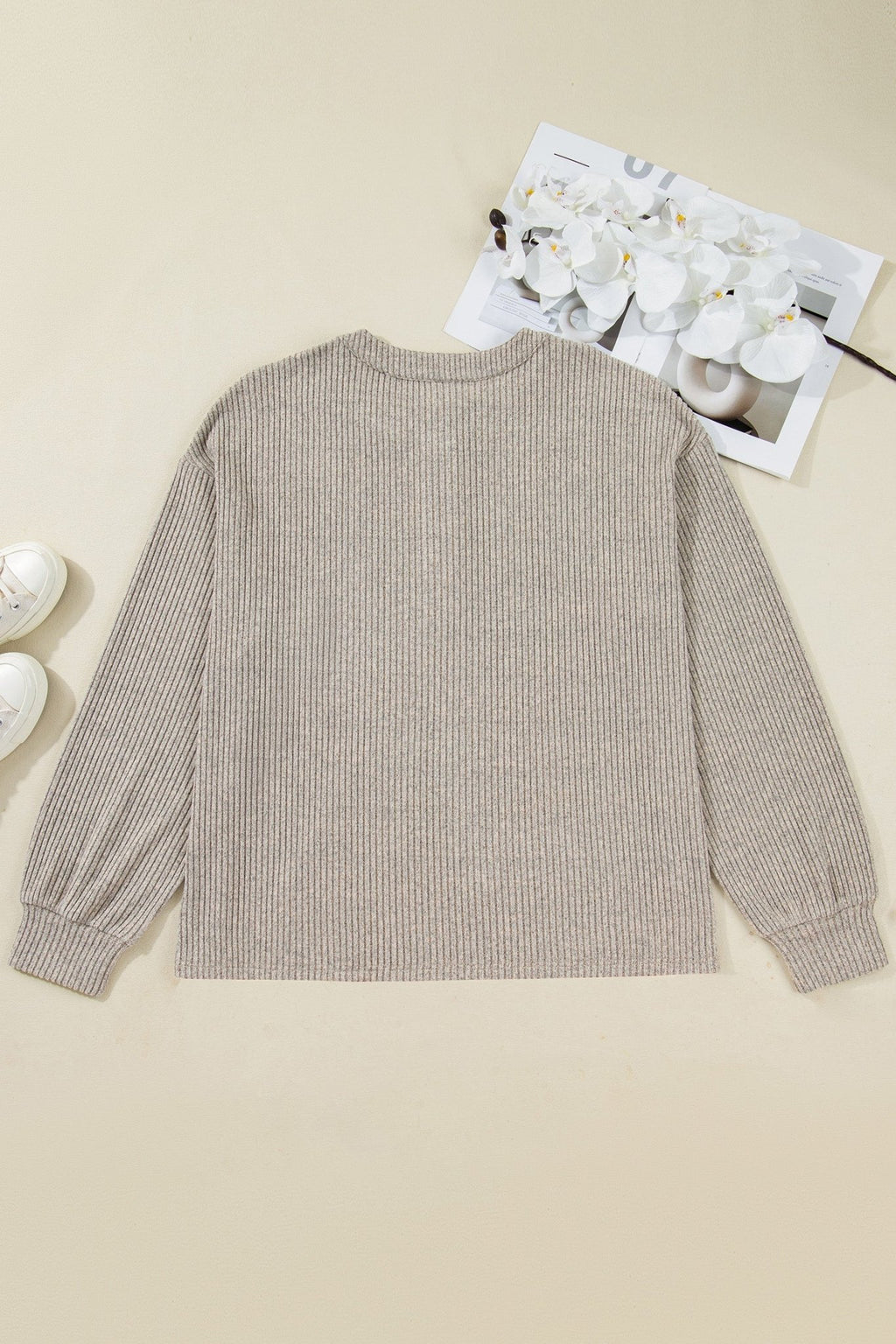 Plus Size Ribbed Knit Kangaroo Pocket Henley Top - Rooted & Reckless Co.