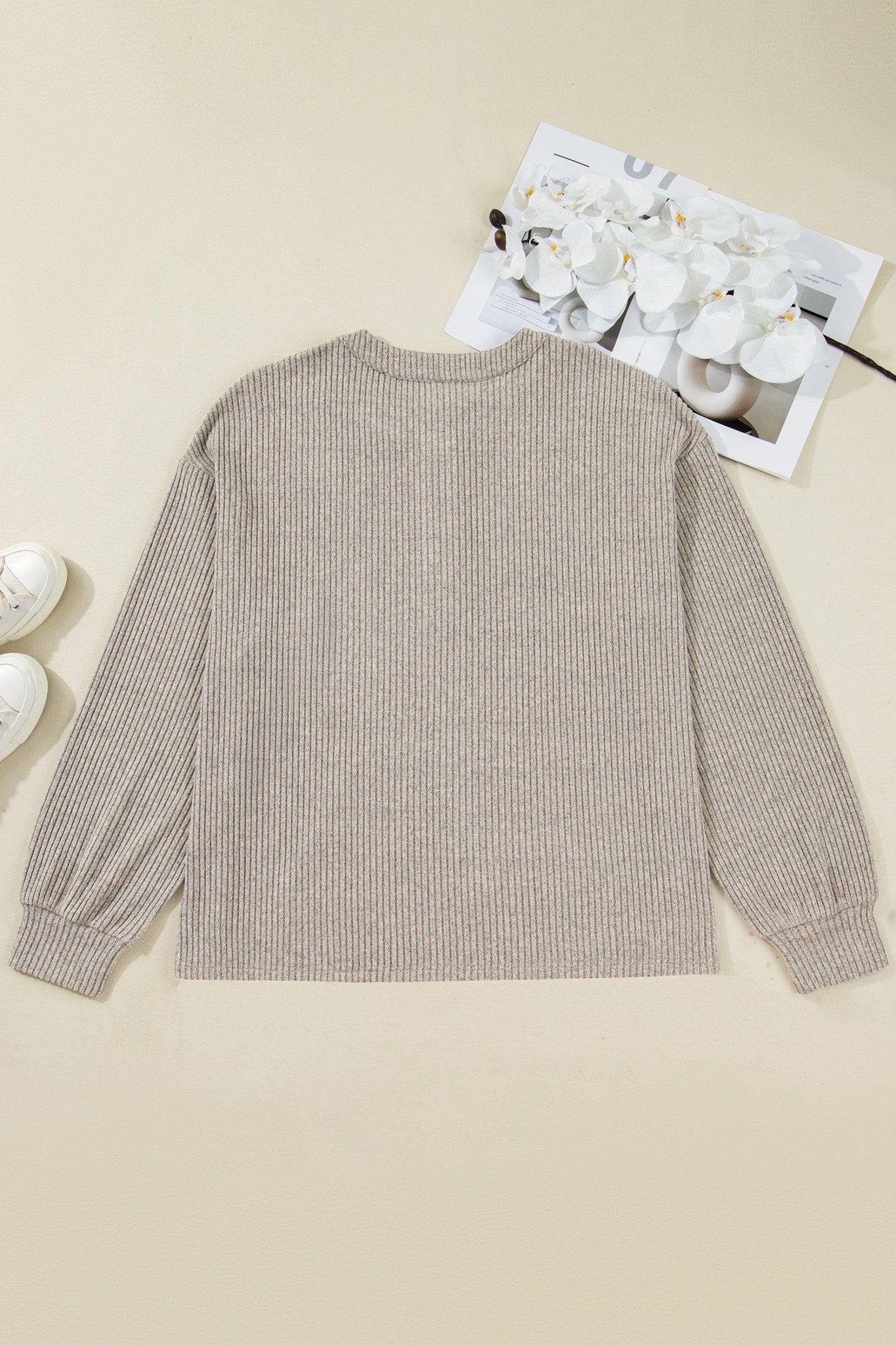 Plus Size Ribbed Knit Kangaroo Pocket Henley Top - Rooted & Reckless Co.