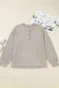 Plus Size Ribbed Knit Kangaroo Pocket Henley Top - Rooted & Reckless Co.