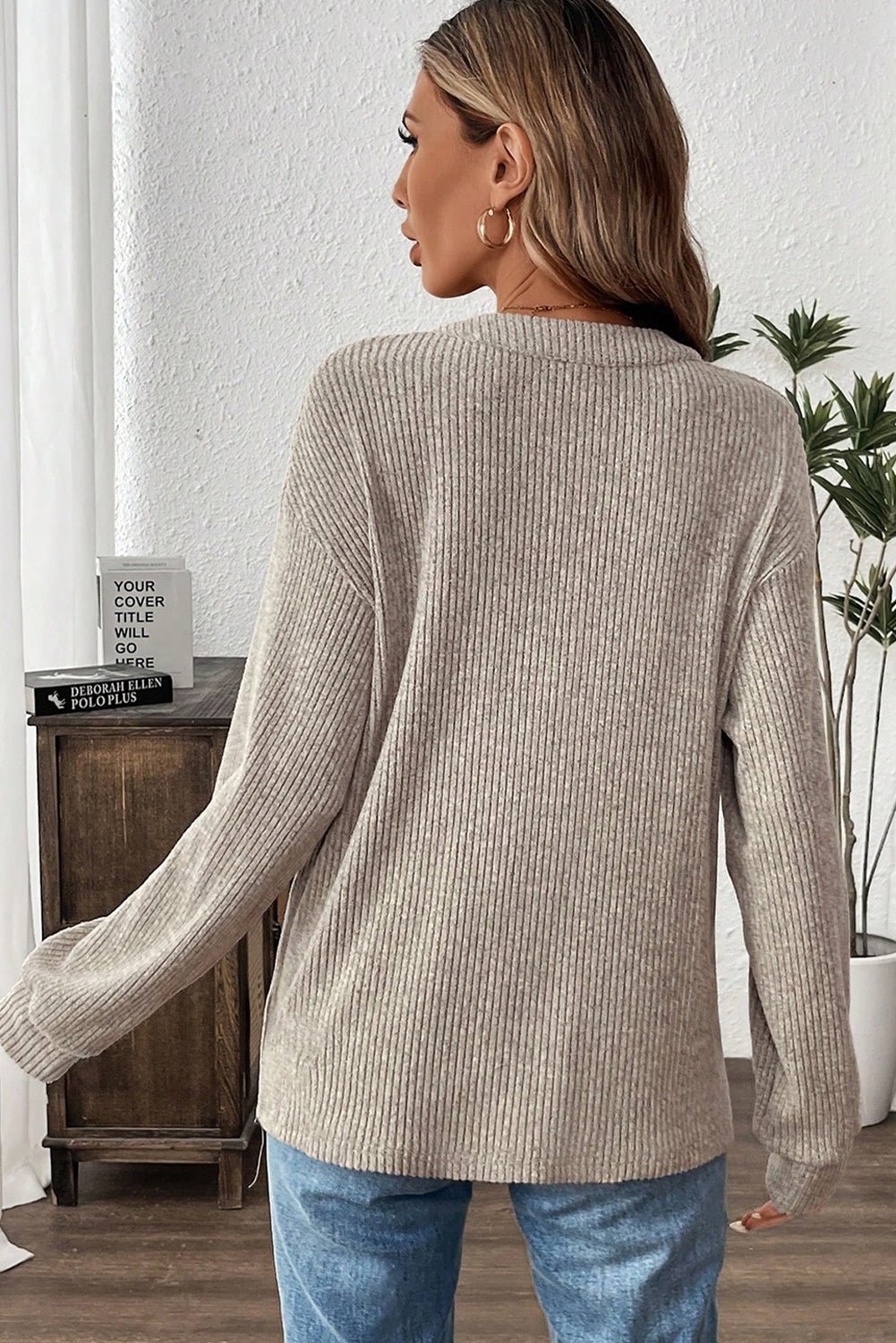 Plus Size Ribbed Knit Kangaroo Pocket Henley Top - Rooted & Reckless Co.