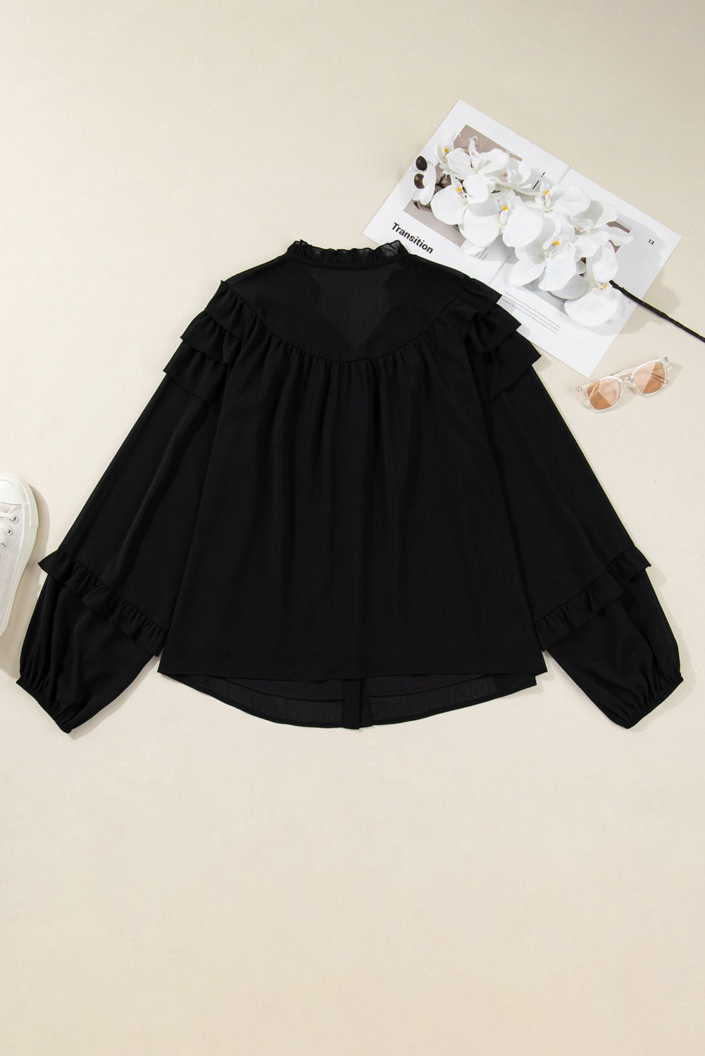 Plus Size Ruffle Balloon Sleeve Chiffon Shirt - Rooted & Reckless Co.