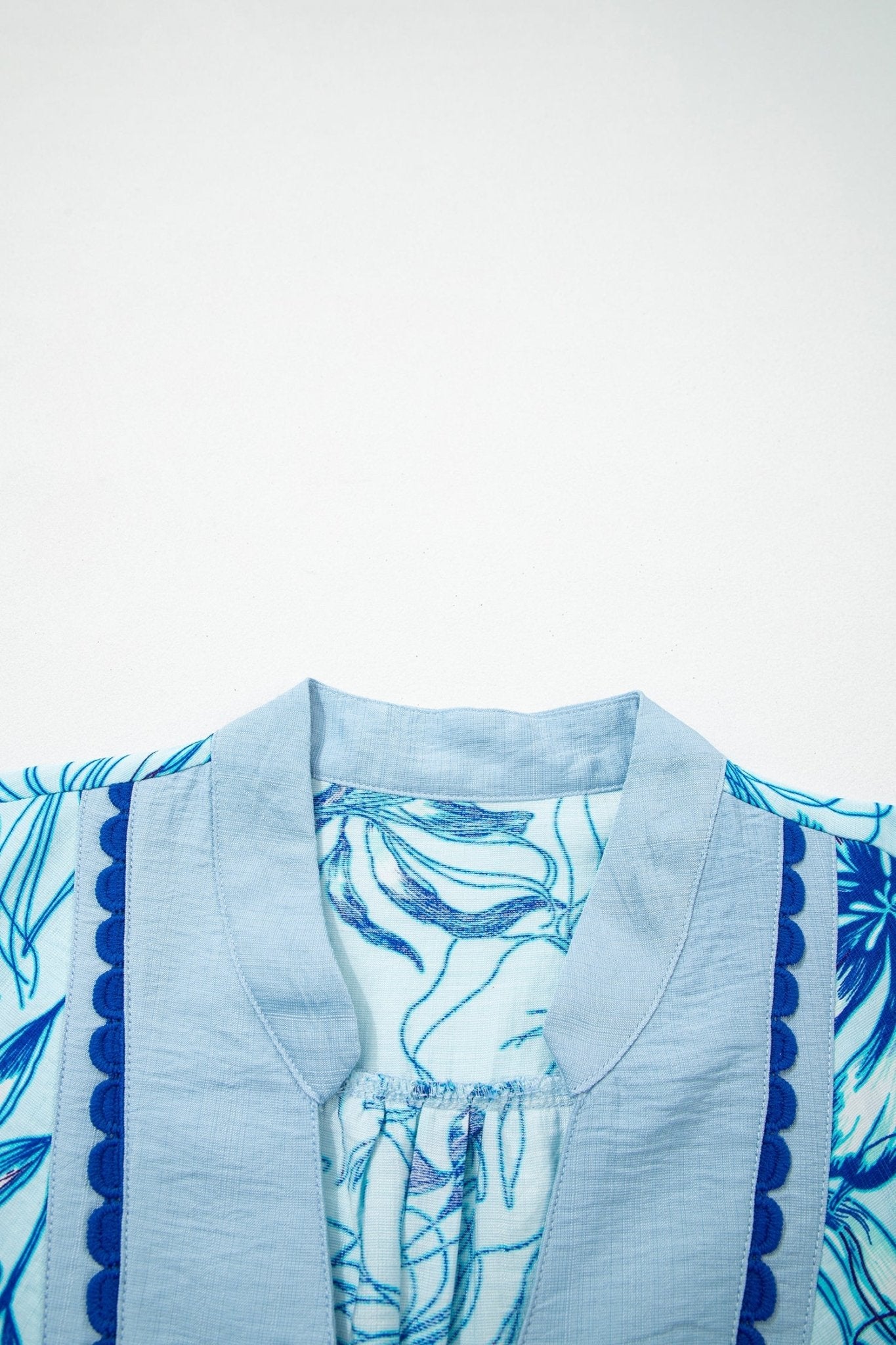 Plus Size Scallop Trim Floral Short Sleeve Blouse - Rooted & Reckless Co.