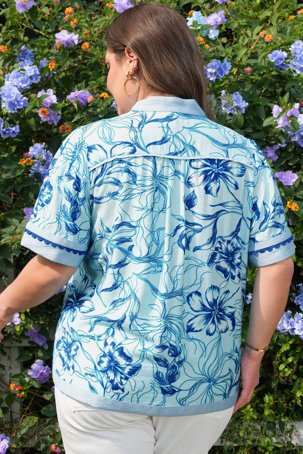 Plus Size Scallop Trim Floral Short Sleeve Blouse - Rooted & Reckless Co.